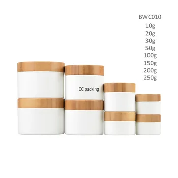 

Engraving logo Cosmetic container White round cream jar bamboo color lids white bamboo cosmetic packaging jar with bamboo lid