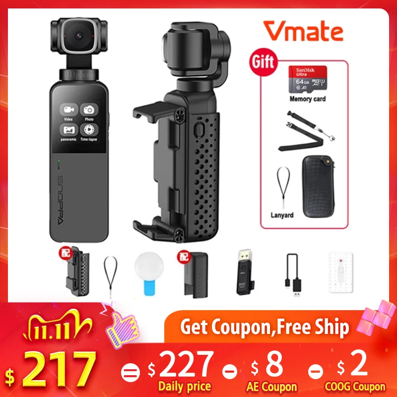 Спортивная Экшн камера Snoppa Vmate ручной 3 осевой стабилизатор с креплением на