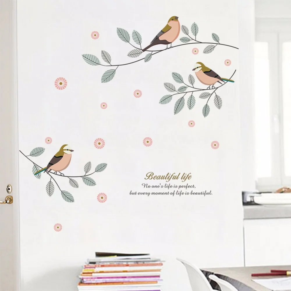 Creative Tree Flower Bird Wall Stickers Removable Art Decal Mural Self Adhesive paper for Home Room Decorative Wallpaper | Дом и сад