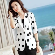 

Summer Three Quarter Sleeves Slim Polka Dot Print One Piece Blazers Women Big Size 4XL Suit Coat Printted Casual Stripe Outwear