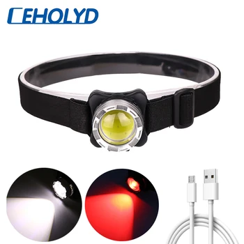 

Powerful LED Headlamp USB Rechargeable Headlight COB Head Light with Built-in Battery Waterproof Head Lamp White Red Lighting