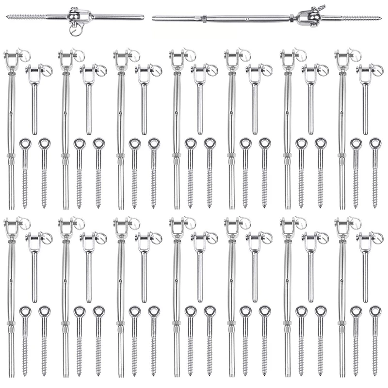 

15 Pack Adjustable 316 Stainless Steel Deck Cable Track Kit for Wood Posts Swage Turnbuckle Eye End Wood Screw Stair Rails