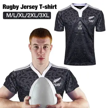 

New Zealand 100 Anniversary Commemorative Rugby Sports T-shirt High-density Printing On Ribbed Collar With Elastic Cuffs.