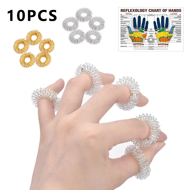 Stainless Steel Finger Massage Ring Acupuncture Ring Therapy Relax Hand Blood Circulation Pain Relief Health Care finger massage ring 10pcs/Set