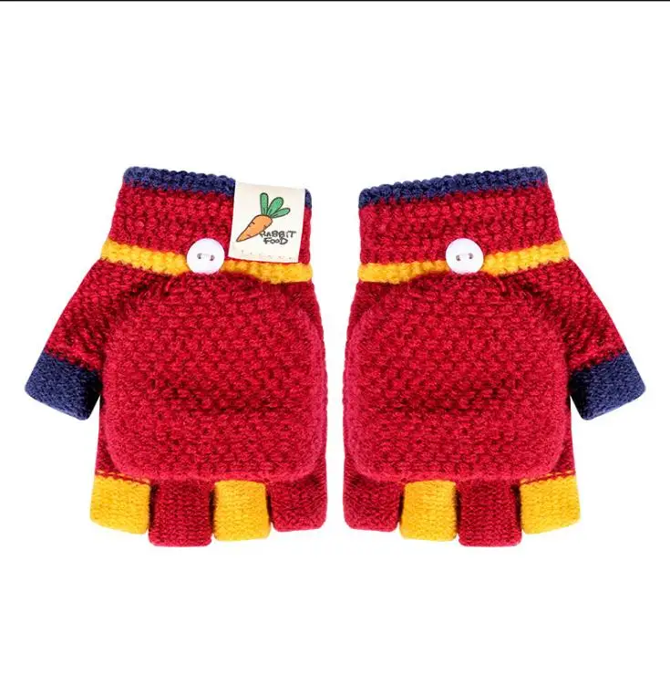 Новые модные детские зимние перчатки для мальчиков и девочек, вязаные рукавицы, зимние теплые детские перчатки - Цвет: Красный