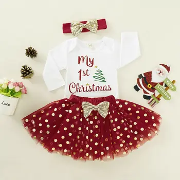 

US Newborn Baby Girls 0-18M My 1st Christmas Rompers Skirt Clothes Playsuit Outfit