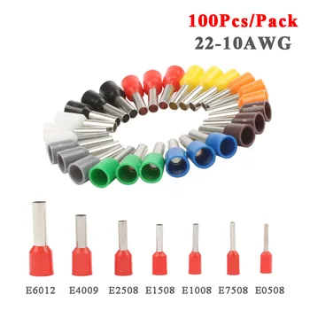

100pcs/Pack E0508 E7508 E1008 E1508 E2508 Insulated Ferrules Terminal Block Cord End Wire Connector Electrical Crimp Terminator