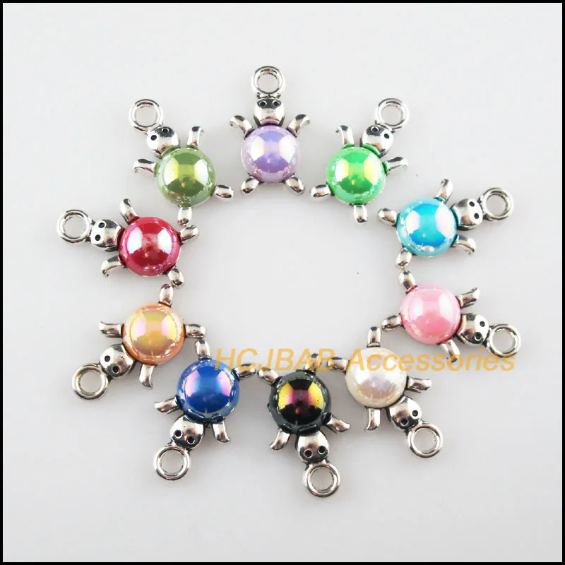 

10 New Tortoise Mixed Charms Acrylic Tibetan Silver Plated Animal Frame Pendants 14x23mm