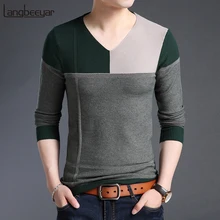 Новинка, модные брендовые мужские свитера, пуловеры с v-образным вырезом, облегающие вязаные Джемперы, шерстяные зимние, корейский стиль, повседневная мужская одежда