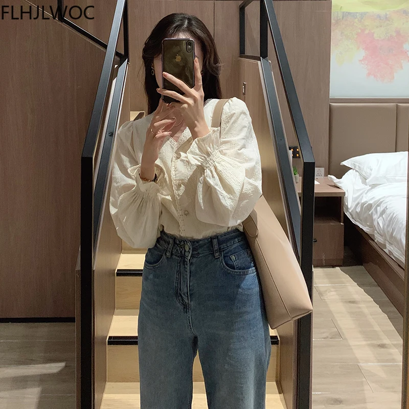 2021 Spring Women's Cute Chic Tops Preppy Style Vintage Japanese Korea Design Button Elegant Formal Shirts Blouses 3