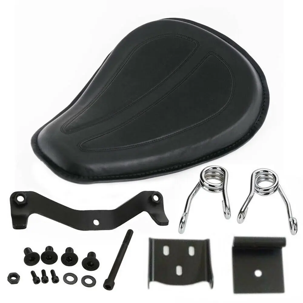 Кожаный мотоцикл большой Solo Seat w/Кронштейны Весна для Harley Sportster 883 1200 XL 2004 2005 2006 2010-более поздняя версия - Цвет: Черный