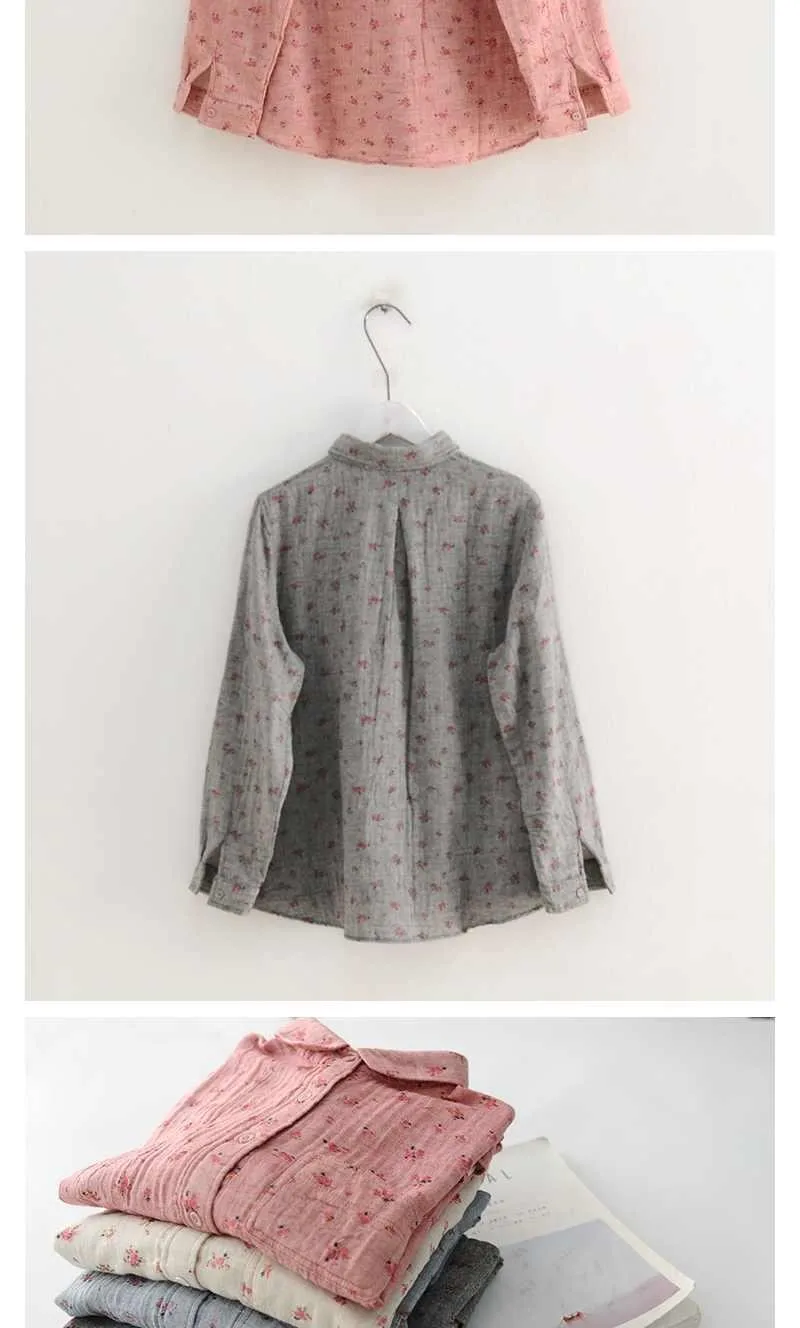 Solta de Manga Estampada de Algodão para Meninas com Gola Camisa Longa Feminina Blusa Peter Pan Mori 7 estampada de algodão para meninas com gola peter pan mori