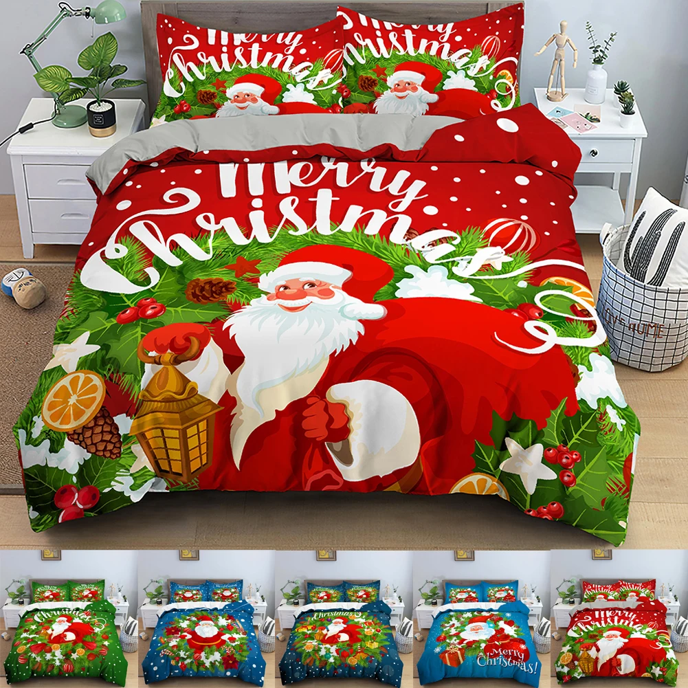 Santa Claus Print Duvet Cover for Adult Kids Bedding Set with