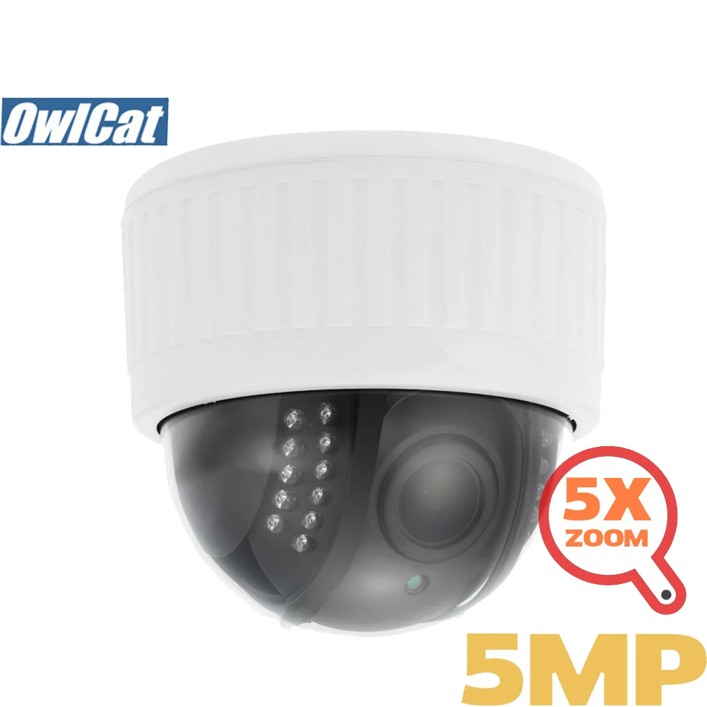 OwlCat HD 2MP 5MP Indoor Dome PTZ IP Camera Wifi 5X Zoom 2.7-13.5mm Lens Audio/Microphone IR Night SD Slot Wifi CCTV Camera