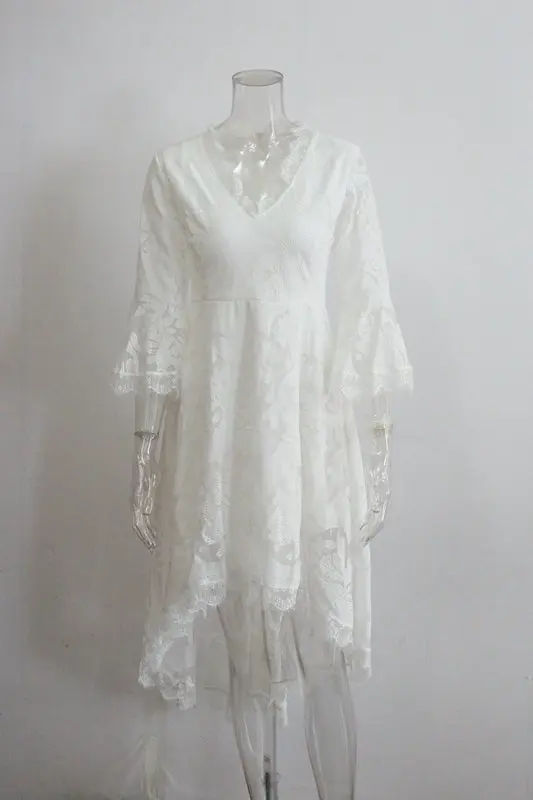 Белое кружевное сексуальное коктейльное платье с v-образным вырезом и рукавами-рюшами, с вырезами, с молнией на спине, женское платье для ночного клуба