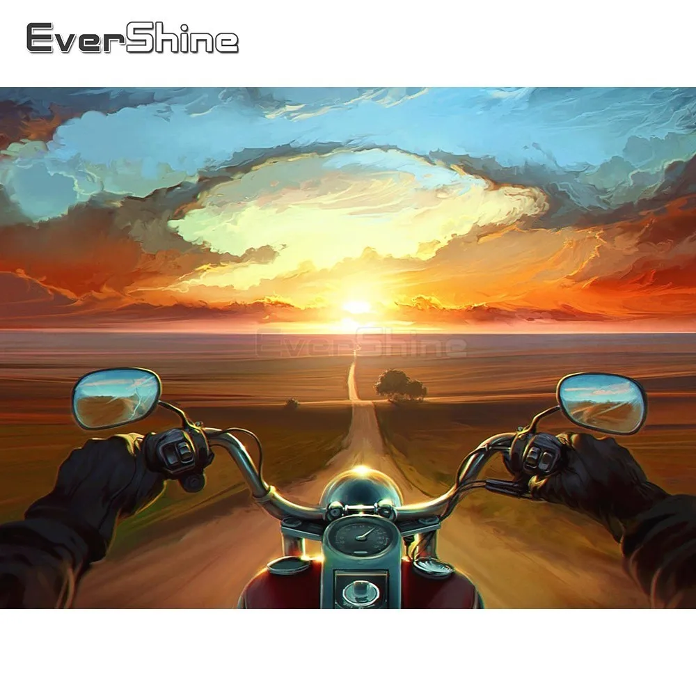 EverShine Diamond Painting Scenery Cross Stitch Mosaic Motorcycle Picture Of Rhinestones Embroidery Full Layout | Дом и сад