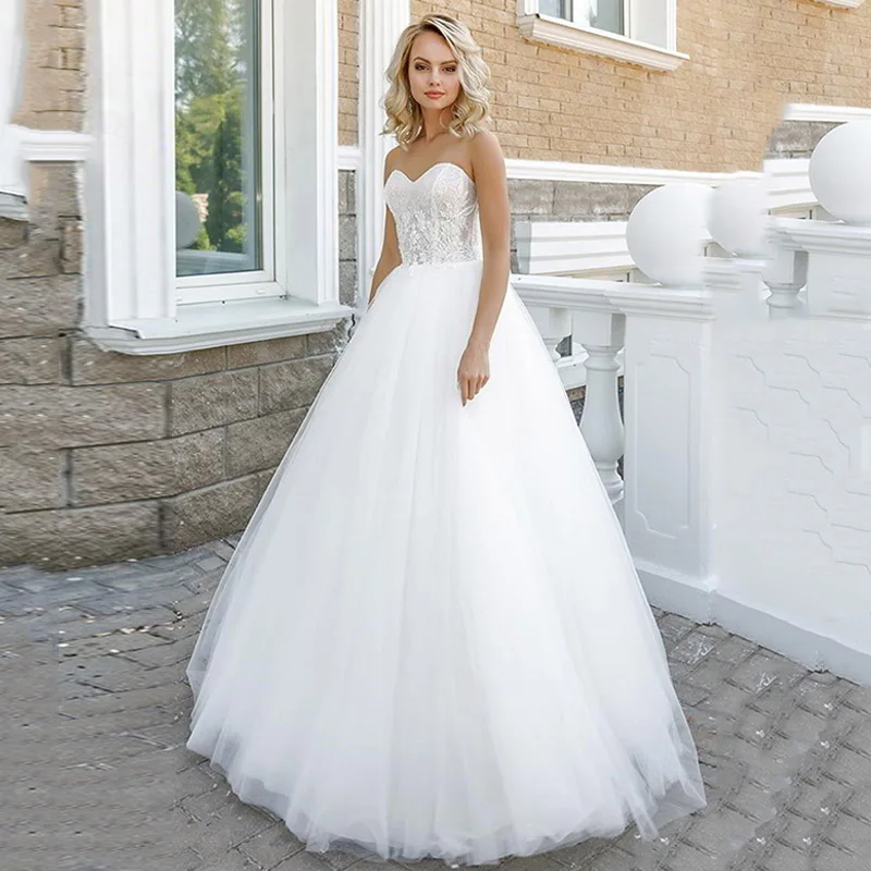 

Eightree Appliques Ball Gown Tulle Wedding Dress Lace Up vestido de noiva Strapless Wedding Gowns Backless Bridal Dresses
