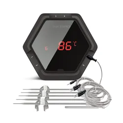 Bluetooth Wireless BBQ Thermometer with Probes & Timer (6XS Black 6 sensor)