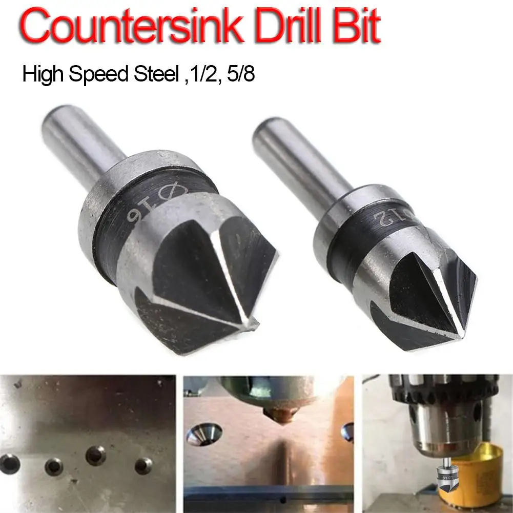 1/2-5/8 Round Shank Woodworking Five Flutes Countersink Drill Bit 2 PCS/ Set Countersink Drill Bit Wood Drilling Woodworking