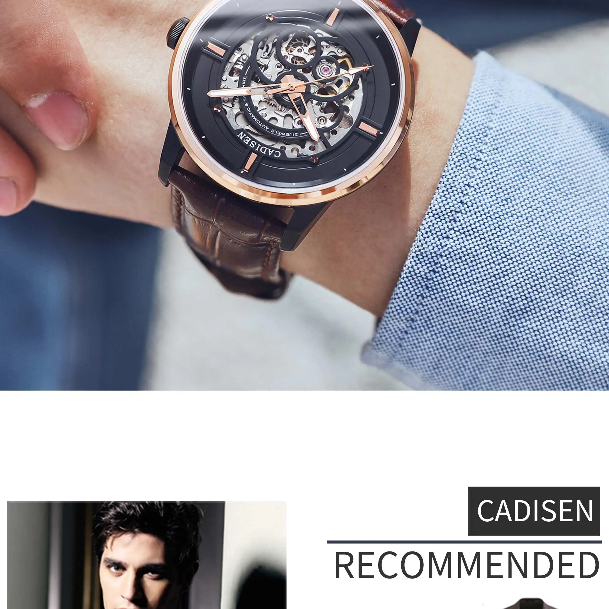CADISEN для мужчин s часы Скелет Tourbillon механические кожаные Наручные часы для мужчин MIYOTA 8N24 автоматический Топ люксовый бренд Reloj Hombre