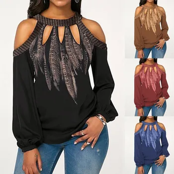 

Oversized Sexy Women Blouses Tops Plaid Print Feathers Strapless Shoulder L 2020 Summer Long Sleeve Women's Blouse Plus Size 5XL