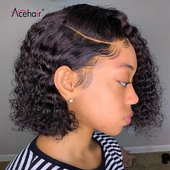 

Short Brazilian Deep Wave Lace Front Human Hair Wigs With Baby Hair Bob Lace Frontal Wig Pre Plucked 150 Density