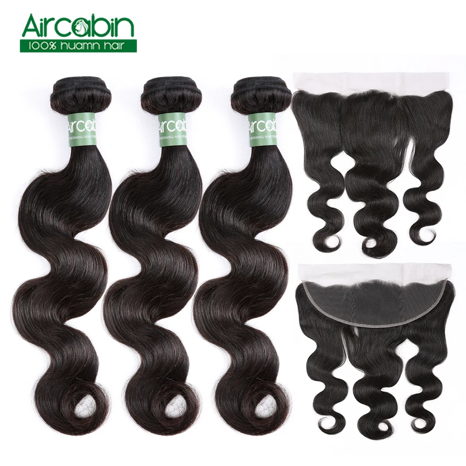 

Original AirCabin Peruvian Body Wave Bundles with 13x4 Ear to Ear Lace Frontal Closure and 4 Bundles Human Remy Hair
