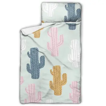 

Toddler Rolled Nap Mat Pad Anti-kick Quilt Artifact with Removable Pillow Cactuses Pattern Baby Sleeping Bag