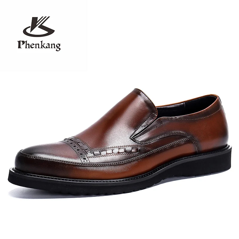 Men Genuine Cow Leather Brogue Wedding Business Mens Casual Flats Shoes