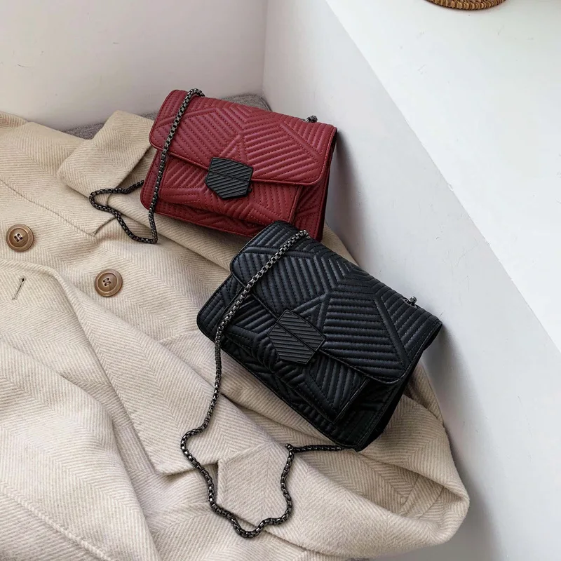 

2019 New Style Car Suture Three Pocket Stereo Square Sling Bag hei se jia Mouth Shoulder WOMEN'S Bag