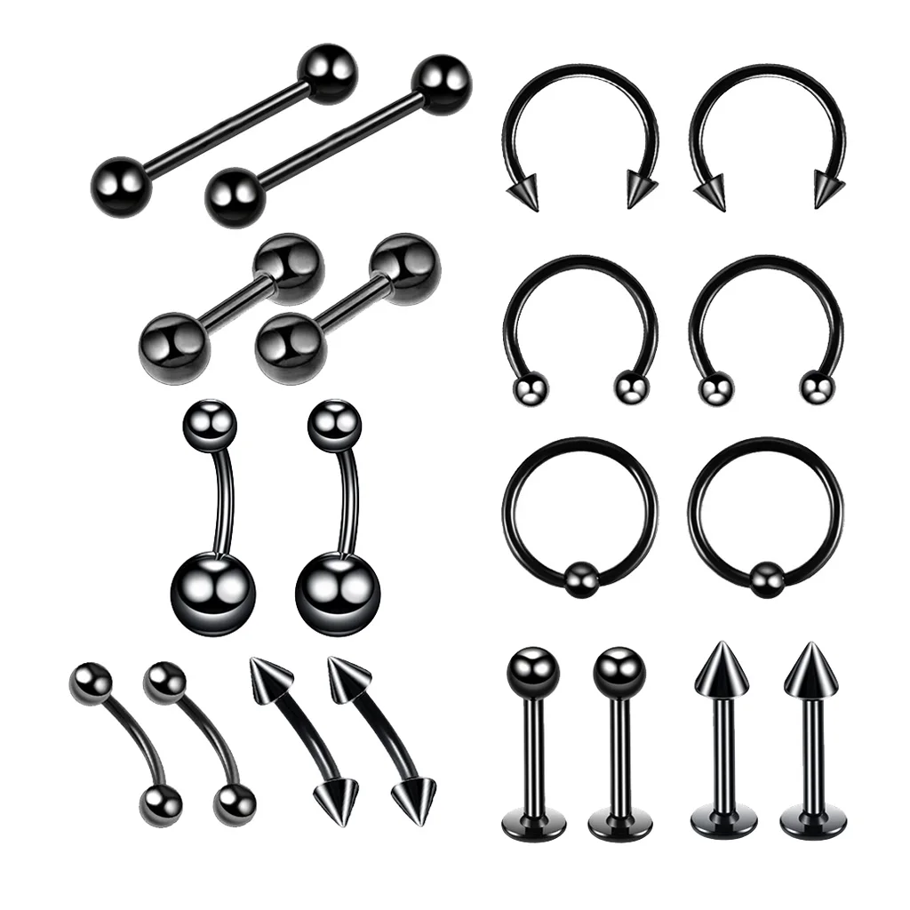 20 Pcs Nose Lip Tongue Eyebrow Tragus Navel Belly Ring Piercings Classic Elegant and Simple Piercing Design Body Jewelry