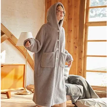 Зимняя женская одежда для сна, фланелевый Халат в стиле Лолиты, пижама с капюшоном, теплый халат с помпонами, ночная рубашка, домашняя одежда