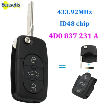 

5pcs/lot Remote key Fob 3 Button 433.92MHZ ID48 Chip 4D0 837 231 A For Audi A3 A4 A6 A8 TT 4D0837231A COMPLETE KEY HU66 uncut