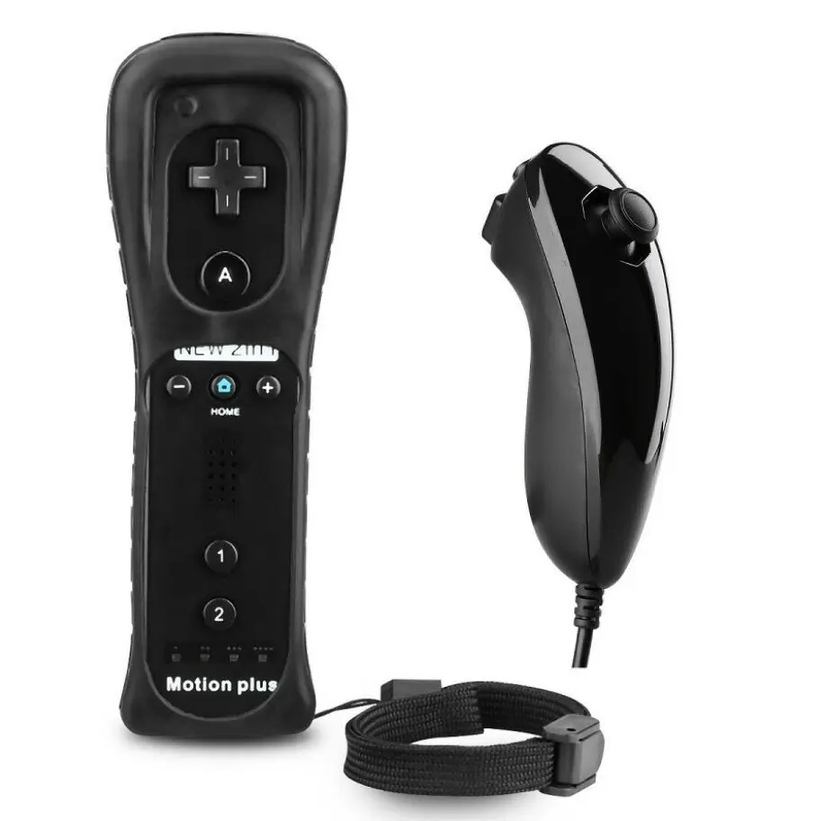 Встроенный беспроводной пульт дистанционного управления Motion Plus для Nintendo wii Nunchuck для Nintendo wii Пульт дистанционного управления джойстиком Joypad - Цвет: Left and right black