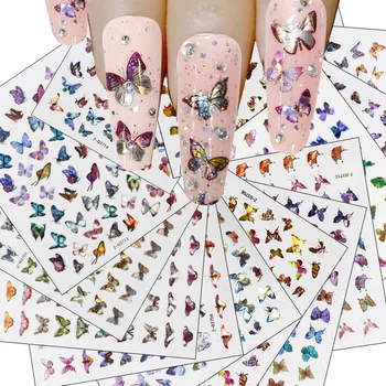 

1 pcs Nail Art Laser Color Butterfly Nail Art Stickers Spring Summer Designs Adhesive Sliders Decals Foils Wraps Decorations