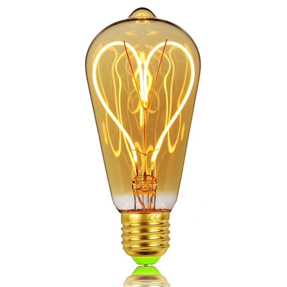 

TIANFAN Edison Bulb ST64 Vintage Style Led Filament Heart 4W Dimmable 220/240V E27 Decorative Light Bulb Golden