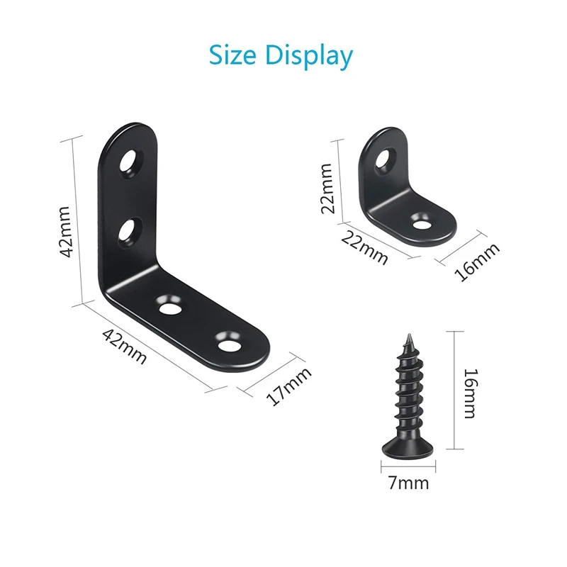 20 pcs Black L Brackets 90 Degree Angle Stainless Steel Joint Bracket Fastener for Wood Chair Bookshelf Board Window Furniture C