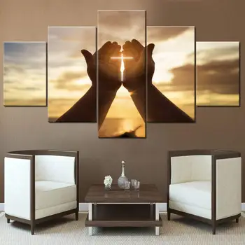 

Wall Crosses Decor Jesus Hands Prayer Paintings Wall Art for Living Room Christian Pictures 5 Piece Canvas Modern Home Decor