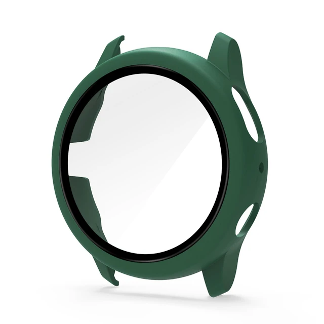 Case for Samsung Galaxy Watch Active 2 44mm 40mm Full Coverage Bumper Case with Tempered Glass Protective Cover Screen Protector Dark Green