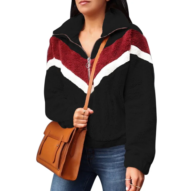 Sfit Autumn Winter Women Fashion Knitted Sweaters Long Sleeve Stitching Zipper Blouse Loose Pullover Tops Lightweight Sweaters