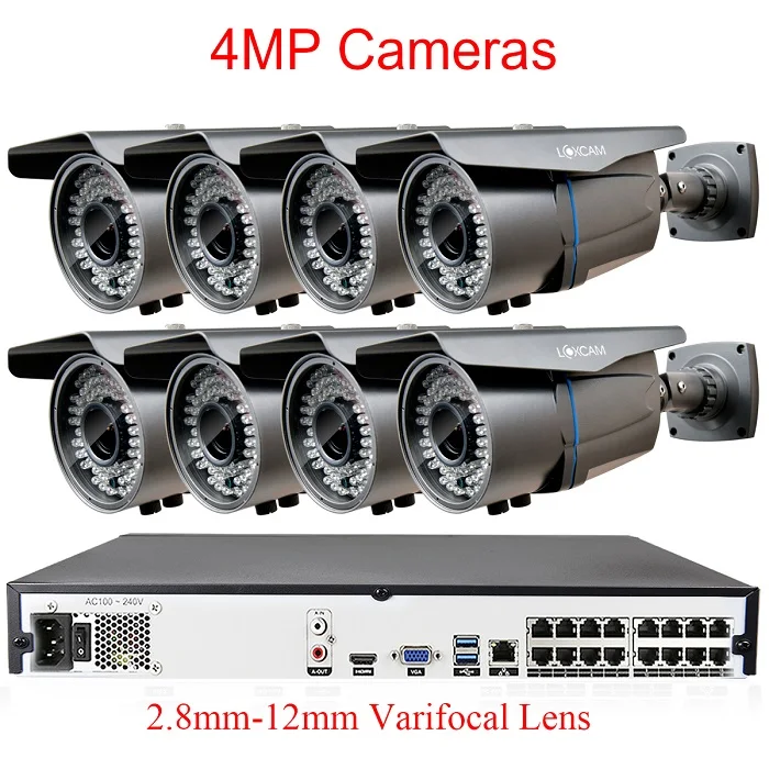LOXCAM 16CH H.265+ 4K 5MP POE NVR система видеонаблюдения 4MP 2,8-12 мм зум наружная POE ip-камера Водонепроницаемый комплект видеонаблюдения - Цвет: 8Pcs 4MP Camera