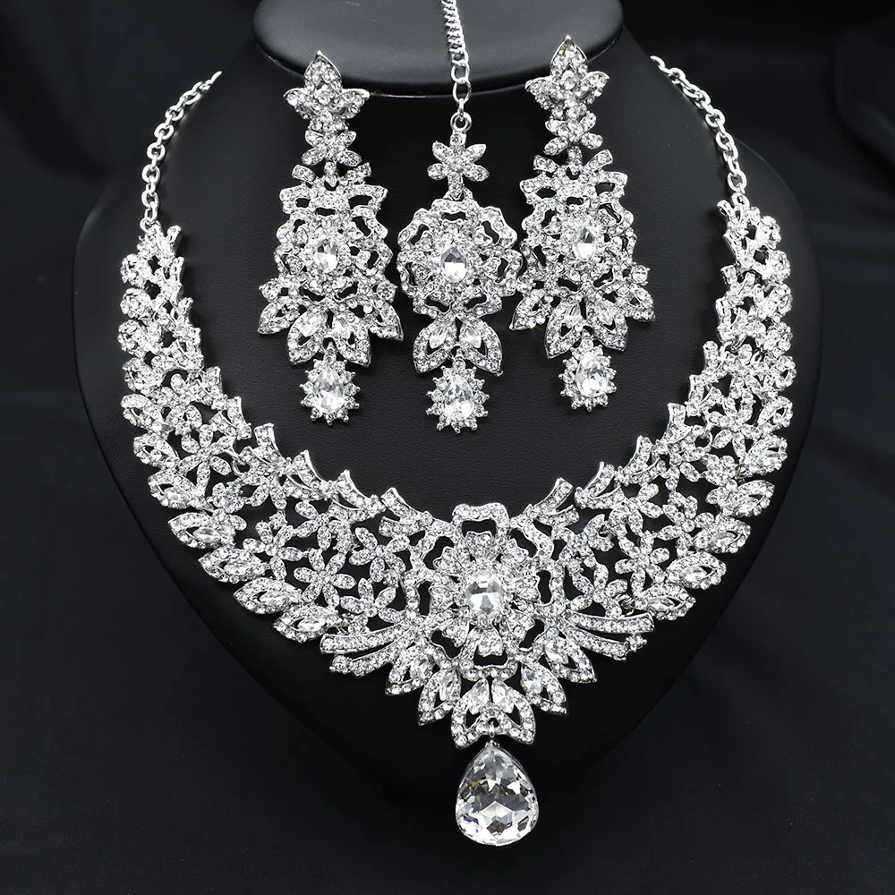 C30 Wedding Forehead Chain Necklace Earrings Set for Women