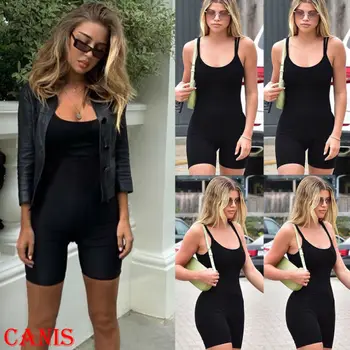 

New Women Ladies Fashion Casual Summer Playsuit Sleeveless Solid Stretch Leotard Top Playsuit Party Clubwear