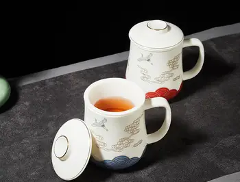 

Exquisite Chinese Style Ceramic Crane Tea Coffee Party Mugs Milk Juice Cup Coffee Tea Cup Home Office Drinkware Unique GiftLA364