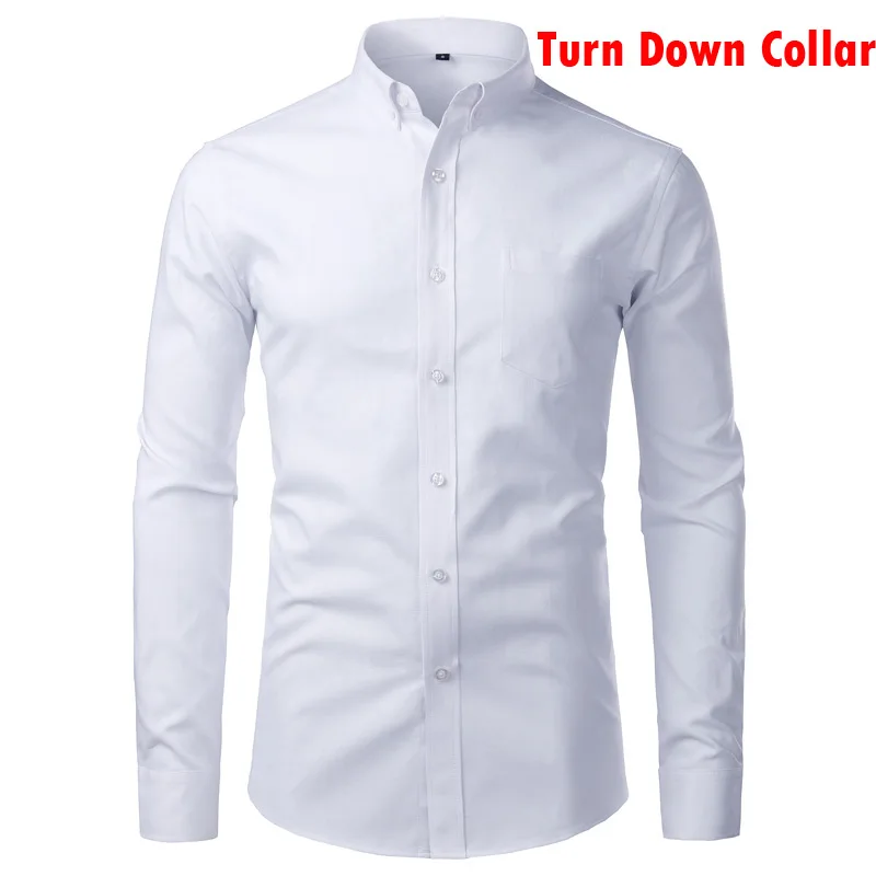 Фиолетовая оксфордская Мужская одежда, рубашки,, фирменная Новинка, стоячий воротник, Chemise Homme, Повседневная Облегающая рубашка с длинным рукавом, Camiseta Masculina 4XL - Цвет: White Turn Down