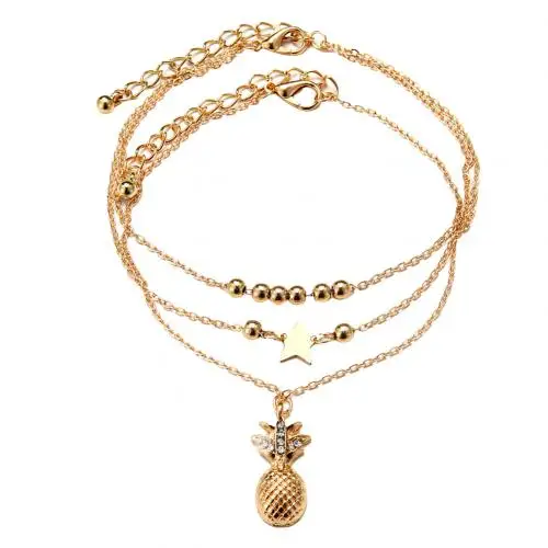 Golden Модный женский браслет, многослойный, ананас, звезда, бусины, болтаются, браслет на ногу, ножной браслет, пляжные ювелирные изделия, женские аксессуары - Окраска металла: Golden