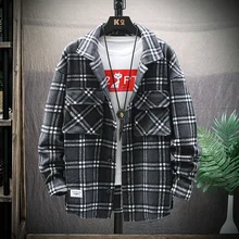 Осенне-зимняя рубашка с длинными рукавами Мужская Фланелевая шерстяная Толстая клетчатая Повседневная винтажная хлопковая теплая рубашка с карманом больших размеров