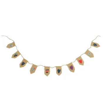 

10pcs/Set Natural Jute Burlap Fabric Freedom Banner Burlap Material Flag Love Linen Pennant Happy American Independence Day