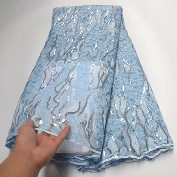 

2019 Latest sequined lace fabric French Nigerian Lace Fabrics High Quality sequin African Lace Fabric Wedding 02