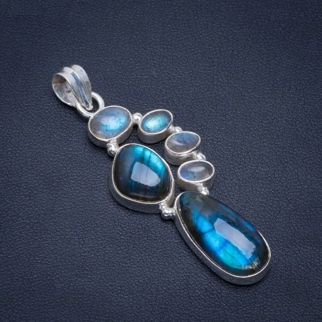 

Natural Blue Fire Labradorite Handmade Unique 925 Sterling Silver Pendant 2.25" B3059
